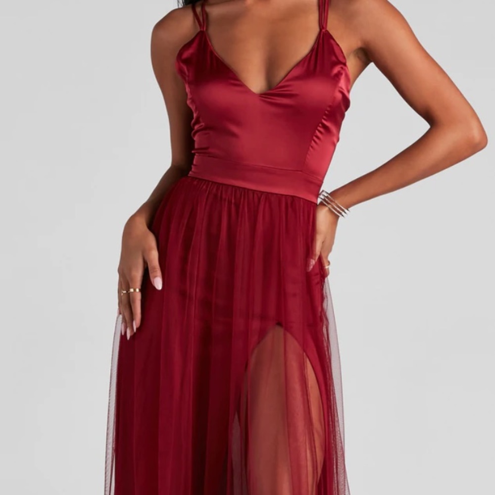 Burgundy Formal Satin Dress